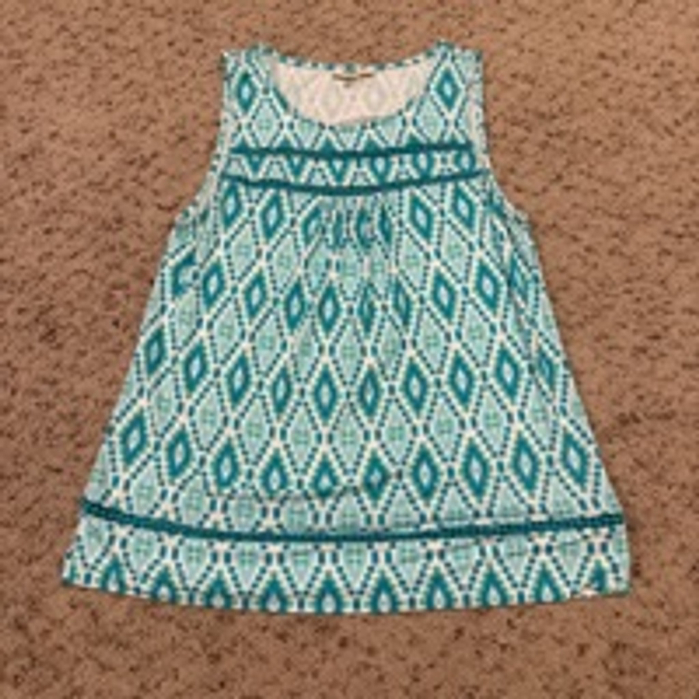 Women's Skies Are Blue Tank Top Size M Teal White Patterned